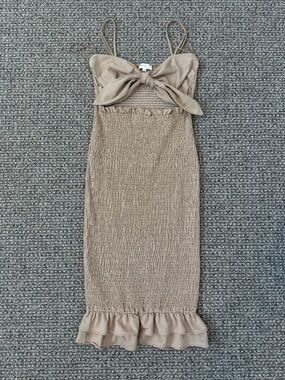 Mable Maternity Tan Gingham Tie-Front Smocked Dress